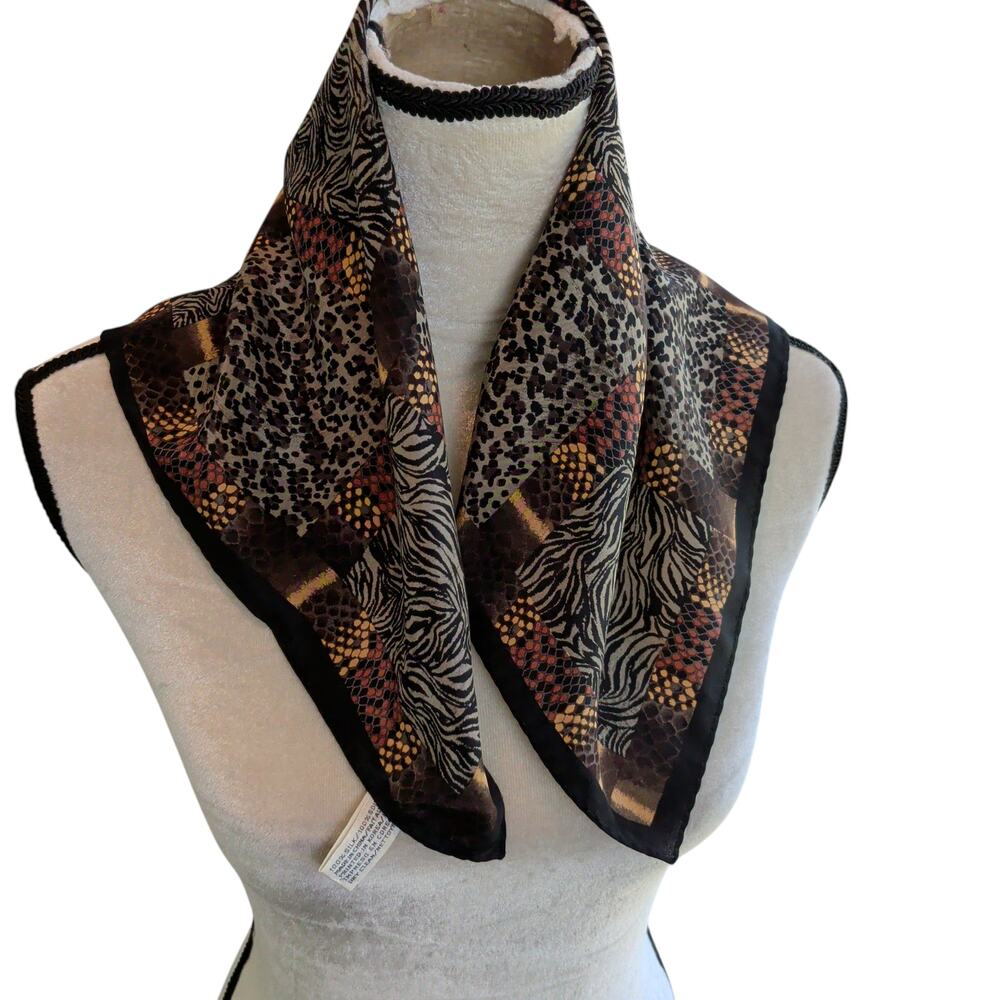Vtg Anne Klein 100% Silk Scarf Animal Print Elegant Classic Square - Picture 2 of 6